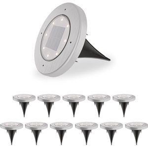 HOFTRONIC - 12x Ellis Solar Grondspots Buiten RVS - 8 LEDs - IP65 waterdicht - Solar tuinverlichting - Incl. Schemerschakelaar - tuinspot zonneenergie