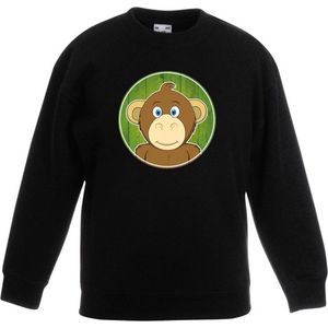Kinder sweater zwart met vrolijke aap print - apen trui - kinderkleding / kleding 170/176