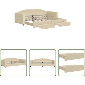 The Living Store Slaapbank met Onderschuifbed - Crème - 223 x 100 x 75 cm (B x D x H)