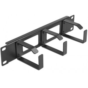 Delock - 10 inch Kabelbeheerrouteringspaneel - Zwart - 1U met 2 Openingen en 3 Haken