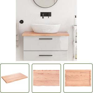 The Living Store Wastafelblad 80x50x(2-4) cm behandeld massief hout lichtbruin - Wastafelblad - Keukenblad - Eikenhouten Blad - Badkamermeubel - Handgemaakte Meubels