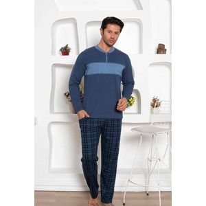 Alimer - Heren Pyjama Set - 100% Katoen - Marineblauw/Geruit - Maat M