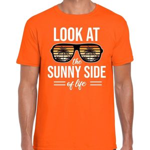 Sunny side feest t-shirt / shirt Look at the sunny side of life voor heren - oranje - Beach party outfit / kleding/ verkleedkleding/ carnaval shirt XL