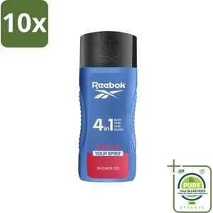10 x Reebok - Move Your Spirit - Douchegel - 4 in 1 - 400 ml - Grootverpakking - Reebok Douchegel - 4-in-1 Douchegel - Douchegel Voor Mannen - Verfrissende Douchegel - Douchegel Met Aloe Vera