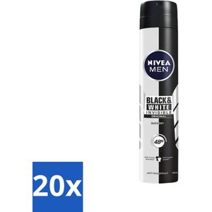 20 x Nivea - Men - Deodorant - Spray - Black & White Invisible Original - 150 ml - Deodorant Spray - Anti-transpirant - Anti-vlek - Zweetbehandeling - Mannelijke Geur