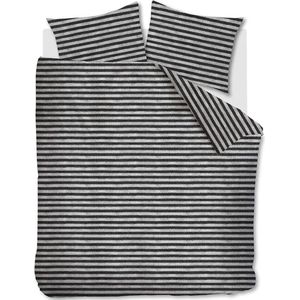 Knusse katoen dekbedovertrek Gebreid Strepen zwart/wit - tweepersoons (200x200/220) - fijn geweven en hoogwaardig - unieke dessin