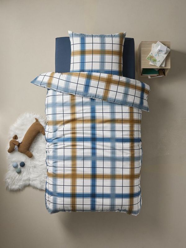 Dekbedovertrek - RETRO WINTER - Kinderdekbedovertrek - Marineblauw - 100% Katoenen Flanel, Gerecycled Katoen