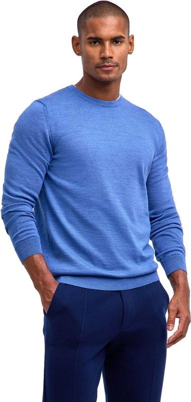 FALKE Basic New Merino Crew Neck elegante klassieker wol trui heren blauw - maat S