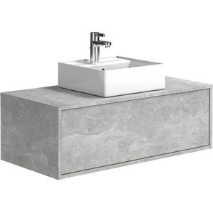 [NEW VERSION]Hangend badkamermeubel grijs beton met enkele wastafel - TEANA L 94 cm x H 32 cm x D 47 cm