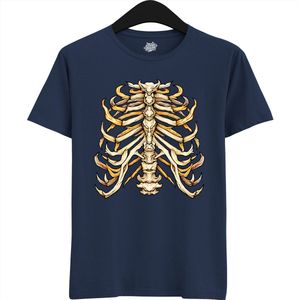 Pointy Ribcage - Halloween Ribbenkast Dames / Heren Unisex T-shirt - Grappig Kostuum Shirt Volwassenen - T-Shirt - Unisex - Navy Blue - Maat XXL
