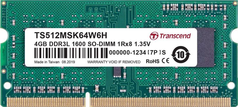 Transcend - TS512MSK64W6H - RAM - Groen - 4GB - DDR3 SO-DIMM