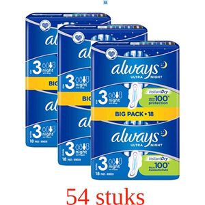 Always Ultra Secure Night (Maat 3) Maandverband met vleugels Multi Pack - 3 x 18 Stuks
