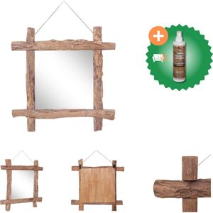 vidaXL Spiegel houtblokken 70x70 cm massief gerecycled hout naturel - Spiegel - Inclusief Houtreiniger en verfrisser