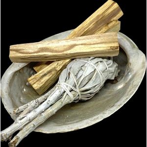 Reinig je huis pakket - Smudge Kit XS - Witte salie - Palo Santo sticks, Abalone schelp - incl. handleiding NL - voor energetische reiniging - original