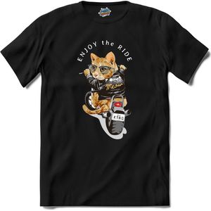 Enjoy The Ride | Cat - Motor - Cool - T-Shirt - Unisex - Zwart - Maat 4XL