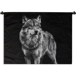 Wandkleed - Wanddoek - Wolf - Dieren - Wild - Zwart - Wit - 60x45 cm - Wandtapijt