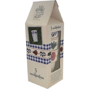 Boerenbont melkbeker - Sonja - set van 3 stuks in melkpak verpakking 250ml  - aardewerk