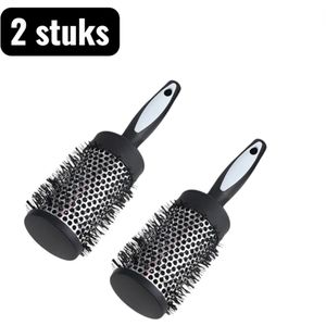 2 stuks - Kammen - Haarmassagekammen - Luie Krultang met Nylon Borstel - Schattige Inwaartse Krul Styling Kam - Aluminium Roller Borstel voor Thuisgebruik - Zwart - Gemiddeld
