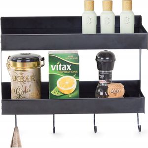 Keukenrek Hangend / Ophangbaar – Kruidenrek - Wandrek - Met of Zonder boren – Keuken Organizer - Incl. Bevestigingsset - Mat Zwart - 30 cm