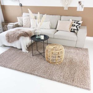 Vierkant hoogpolig vloerkleed shaggy Trend effen - beige 300x300 cm