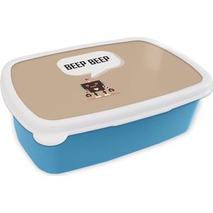 Broodtrommel Blauw - Lunchbox - Brooddoos - Spreuken - Quotes - Beep beep - Robot - Hart - Kids - Jongens - 18x12x6 cm - Kinderen - Jongen