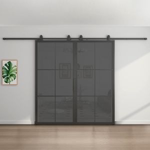 Dubbele stalen schuifdeur rook glas 6 vlaks 235,0 x 200,0 met softclose - Zwart