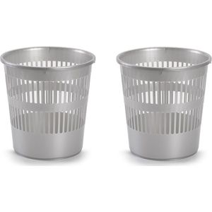 2x stuks afvalbak/vuilnisbak plastic zilver 28 cm - Vuilnisbakken/prullenbakken - Kantoor/keuken/slaapkamer