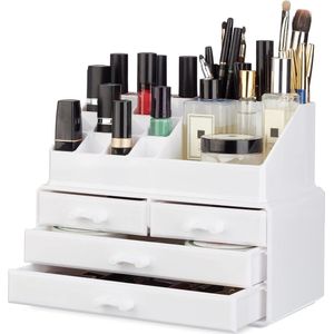 4 lades make-up organizer - 20 vakken - lippenstift houder - acryl - cosmetica opbergdoos - wit