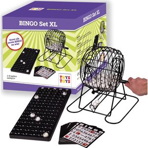 Bingomolen XL - 30 cm - Groot - Bingospel - Metalen zwarte molen - Complete set inclusief 75 Bingo ballen - Bingo kaarten - Fishes - Controle bord - Korf 20 cm