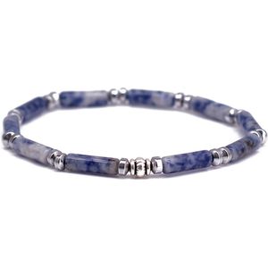 Fortuna Beads – Italia Blue Spot Stone – Kralen Armband – Heren & Dames – Wit Blauw – 18cm
