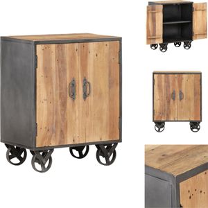 vidaXL Rustiek Houten Dressoir - 60x35x74 cm - Gerecycled Hout en Staal - Met Wieltjes - Keukenkast