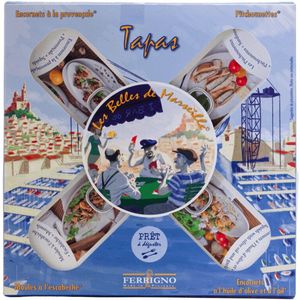 Franse zeevruchten tapas geschenkdoos met 4 blikjes (2 x inktvis, 1 x sardines, 1 x mosselen) ""Les Belles de Marseille