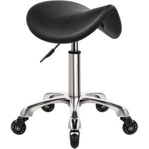 Zadelkruk op Wielen - Kapperskruk Ergonomisch - Tabouret - Zwart