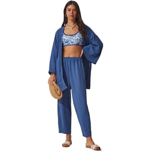 Happinessistanbul Donkerblauw Kimonobroekpak Voor Dames Dz00046