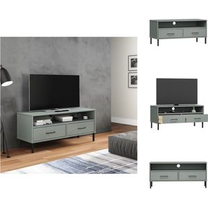 vidaXL OSLO TV-meubel - 106 x 40 x 46.5 cm - massief grenenhout - grijs - 2 lades - Kast