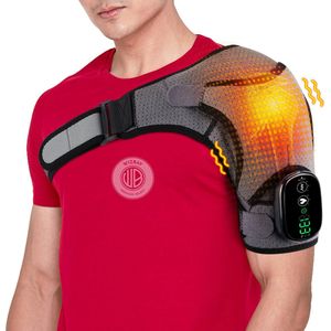 WizBay Premium Select® 2 in 1 SchouderBrace - Massage 3 Standen Warmte en Vibration - 3-Dimensionaal Soft Wrap Design - LED Tiptoets Computer - Grijs