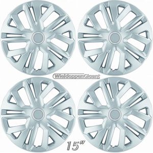 Wieldoppen set RAVE-S 15 inch in zilver + chroom ring. Set a 4 stuks (CONTROLEER UW BANDENMAAT en lees a.u.b. de onderstaande, uitgebreide tekst!)