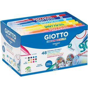 Giotto Decor Textile textielstiften, schoolpack met 48 stuks in geassorteerde kleuren 4 stuks