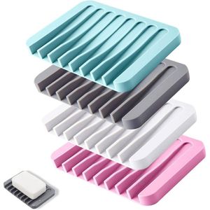 Silicagel Zeepbakje - Zeephouder met Afvoer - Antislip Zeepbakje - Zeepbakje voor Badkamer - Keuken - Teller - 4 Stuks