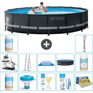 Intex Rond Ultra XTR Frame Zwembad - 488 x 122 cm - Inclusief Pomp - Ladder - Grondzeil - Afdekzeil Chloor - Chloordrijver - Testrips - Reparatiesetje - Scrubborstel - PH-waarde - PH-waarde - Thermometer