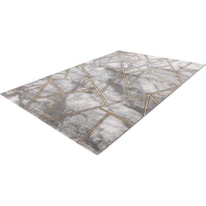Lalee Marmaris Vloerkleed Superzacht Shiny 3D effect Marmerlook betonlook Tapijt laag polig Karpet maat 200x290 Zilver Goud