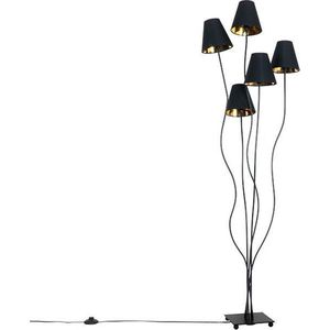 QAZQA Melis - Moderne Vloerlamp - Staande Lamp met Kap - 5 Lichts - H 1630 Mm - Zwart - Woonkamer