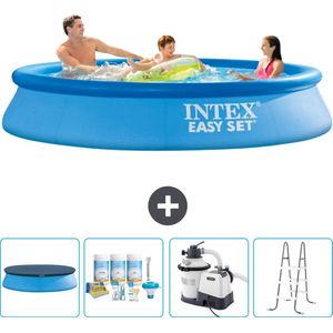 Intex Rond Opblaasbaar Easy Set Zwembad - 305 x 61 cm - Blauw - Inclusief Afdekzeil - Onderhoudspakket - Zwembadfilterpomp - Ladder