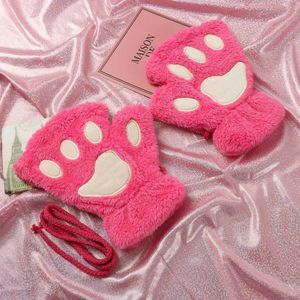 KIMU Dierenpoot Vingerloze Handschoenen Roze Pluche - Vingerloos Pootjes - Kattenpootjes Hondenpootjes Berenpootjes Dierenpootjes Fleece Festival