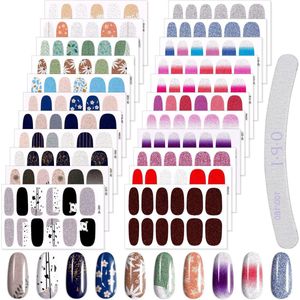 22 Vellen Nagellakstickers in Pure Kleuren met Nail Art Ontwerpen - Glanzende Bloemmotieven - Zelfklevende Nail Art Stickers voor Manicure - Voor Vrouwen en Meisjes