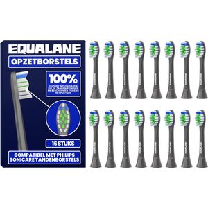 EQUALANE - Opzetborstels geschikt voor Philips Sonicare tandenborstels - Zwart - 16 Stuks