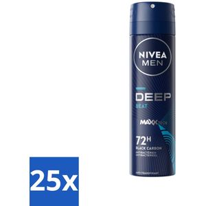 25 x NIVEA MEN - Deospray - Deep Beat - 150 ml - Anti-transpirant Spray - Zweetbehandeling - Mannen Deodorant - Deep Beat - Woody Harmony