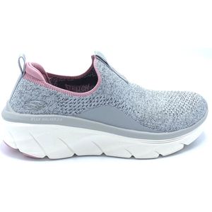 Skechers Dames D'LUX Walker 2.0 Bold State, grijs gebreid/roze trim, 2 UK, Grijze gebreide roze rand, 35 EU