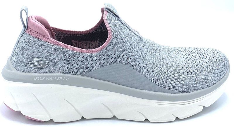 Skechers Dames D'LUX Walker 2.0 Bold State, grijs gebreid/roze trim, 2 UK, Grijze gebreide roze rand, 35 EU