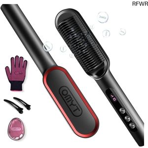 RFWR® Ionic Haarstijlborstel en Ijzer met Nano-Titanium Coating - 9 Temperatuurinstellingen, LED-Scherm en Anti-Scald Ontwerp